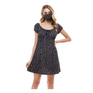 BEBOP Womens Black Tie Pouf Scoop Neck Short Baby Doll Dress XS